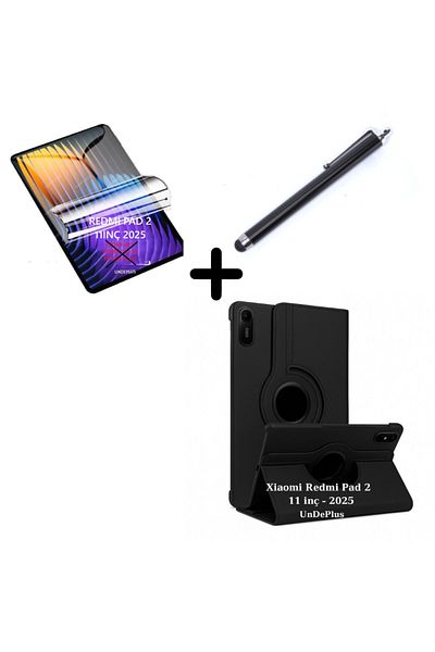 UnDePlus Xiaomi Redmi Pad 2 11Inch 2025 Case Rotating Tablet Case Screen Protector+Pen
