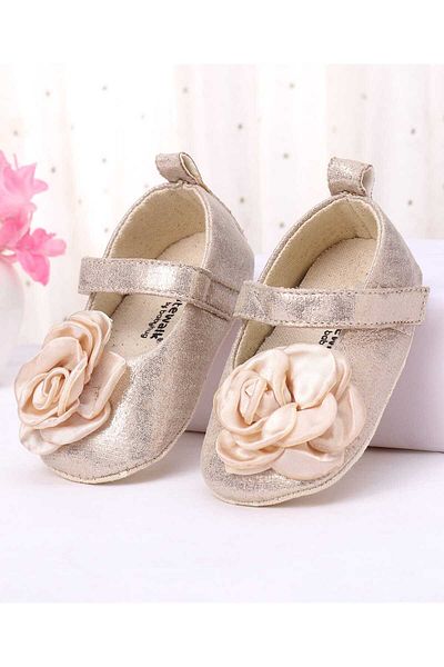 Cute Walk by Babyhug Cute Walk by Babyhug Velcro Closure Booties with Floral Applique - Golden