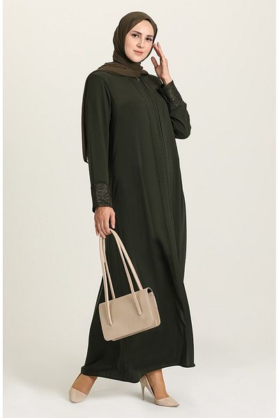 ISTANBUL STYLES Laser Stone Crepe Fabric Ferace with Stones on the Front and Laced Sleeves