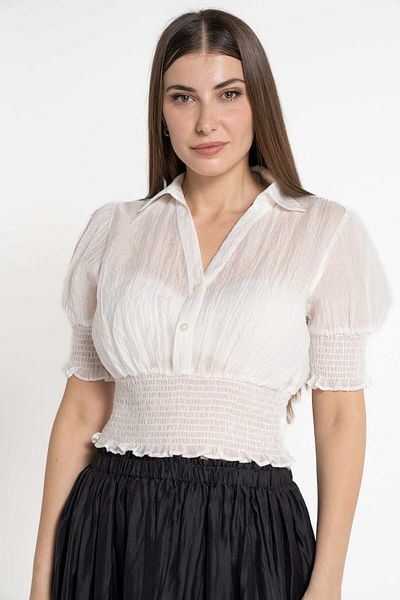 mica Short Sleeve Cropped Blouse with Elastic Waist