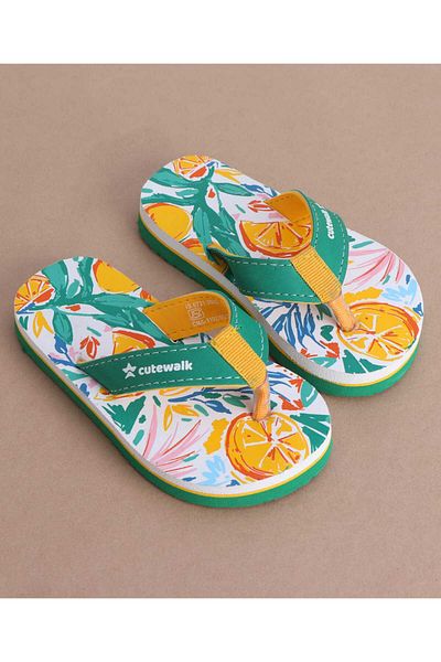 Cute Walk by Babyhug Cute Walk by Babyhug Slip On Flip Flops with Lemonade Print - Mint Green
