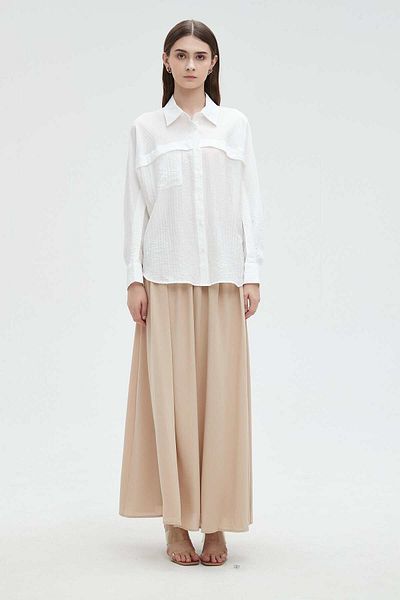 mica Women's Solid Blouse with Chest Detail and Long Sleeves