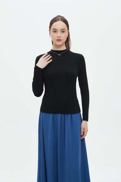 mica بلوزة نسائية شتوية طويلة بأكمام طويلة ورقبة دائرية