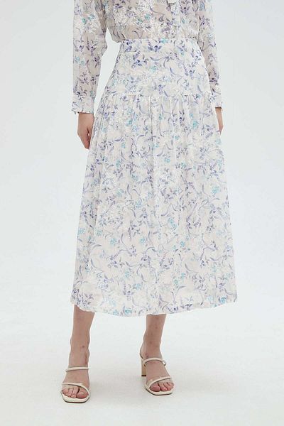mica Women's Ruffled Floral Midi Skirt with High Waist