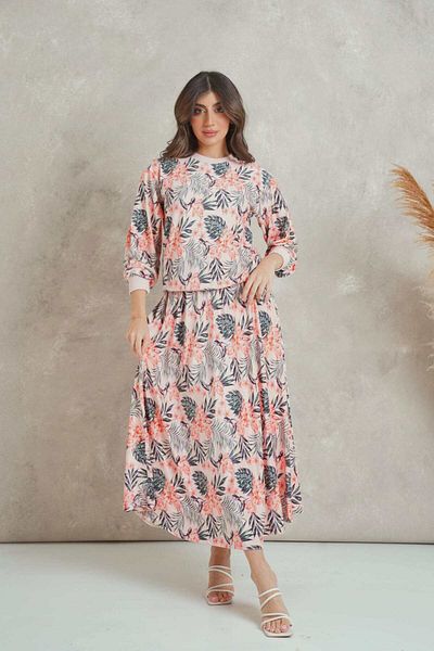 mica Luxury Floral Midi Skirt with Wide Elastic Waistband