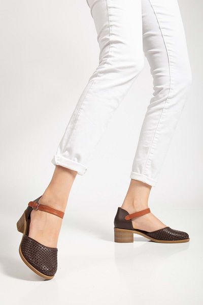 ANALİN SHOES Sandale de damă din piele naturală cu vârf închis - maro