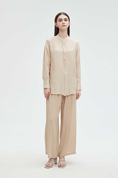 mica بنطلون نسائي واسع الساق وعالي الخصر