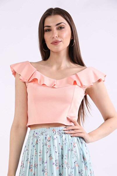 mica Women's Off-Shoulder Half-Tummy Evening Blouse - Flared Style