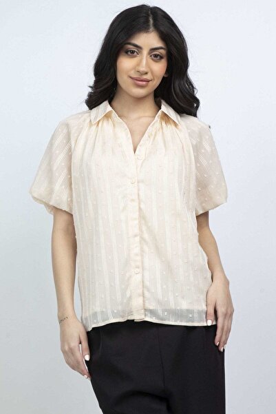 mica Women's Short Puff Sleeve Shirt with Collar