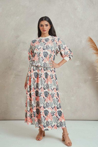 mica Luxury Floral Midi Skirt with Wide Elastic Waistband
