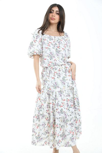 mica Women's Long Tiered Floral Midi Skirt with High Waist