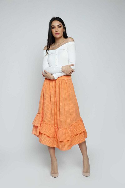 mica Polka Dot Midi Skirt with Ruffles