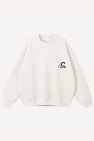 The Champ Clothing Men's White Crew Neck Sweatshirt the Champ Printed 3 Thread Hooded