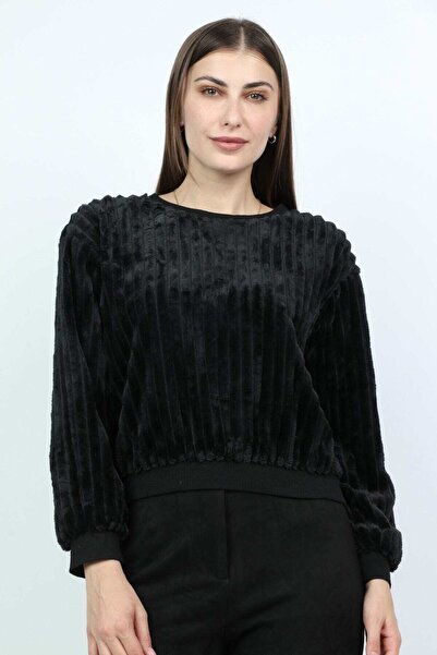 mica بلوزة نسائية مضلعة بأكمام طويلة ورقبة دائرية