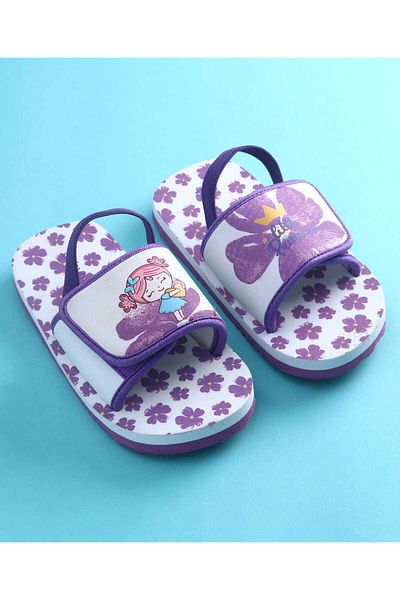 Babyoye Princess & Floral Printed Flip Flops with Back Strap - Purple