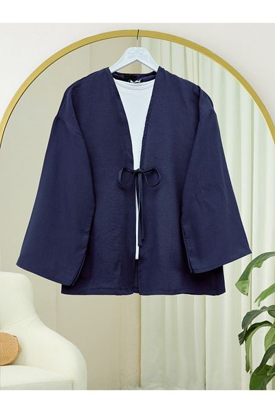 Modamorfo Kimono din popelin cu dantelă în față - bleumarin
