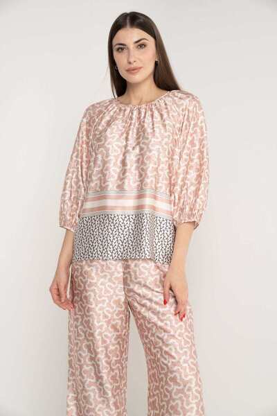 mica Women's Printed Blouse with Round Neck and 3/4 Sleeves