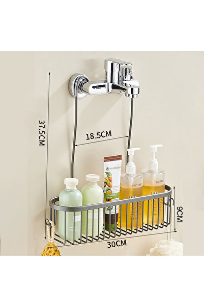 Choice منظم دش رمادي معلق مع سلة دش مع خطافات ورف تخزين بدون حفر رف دش f