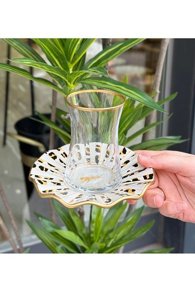 Onedekor 12 Piece Mayon Cream Surf Gold Gilded Tea Set for 6 People