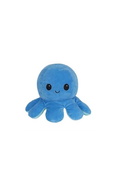 E EFRALL Reversible Plush Octopus Toy with Two Faces, Happy and Sad, Dark Blue/Light Blue, 30 cm