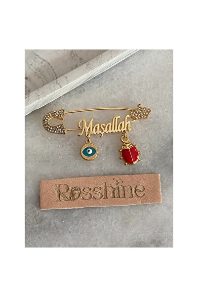 rosshine Gold Maşallah Yazılı Uğur Böcekli Bebek İğnesi