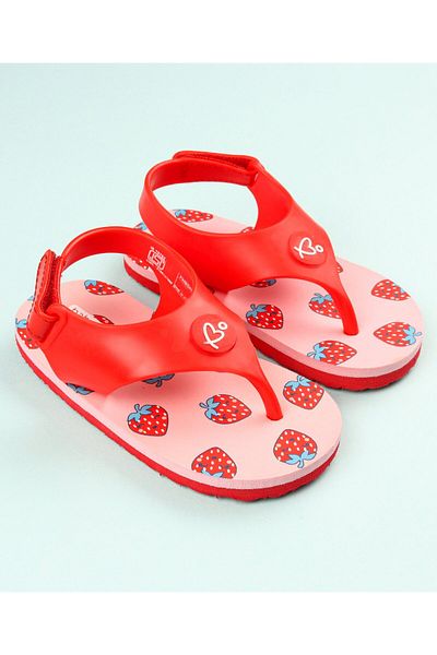 Babyoye Velcro Closure Flip Flops Strawberry Print - Pink