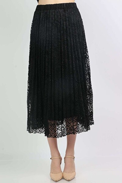 mica Women's Two-Layer Lace and Polyester Midi Skirt with Elastic Waist