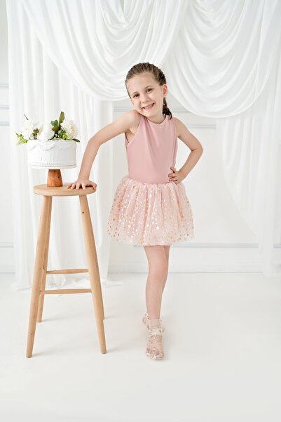 My Baby By Merry Tütü Etekli Askılı Kız Çocuk Pudra Pembe Balerin Elbise