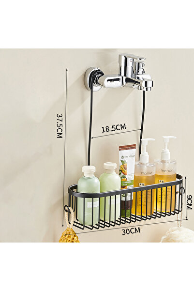 Choice منظم دش أسود معلق مع سلة دش مع خطافات ورف تخزين بدون حفر