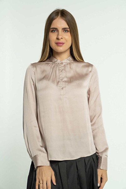 mica بلوزة نسائية سادة بأكمام طويلة وأزرار أمامية