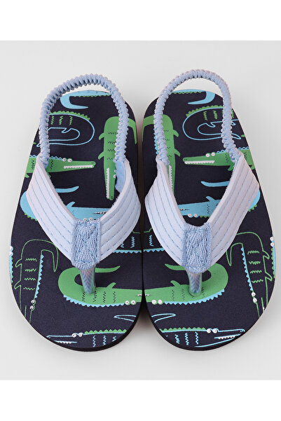 SAPS Crocodile Print Back Strap Closure Flip Flops - Blue