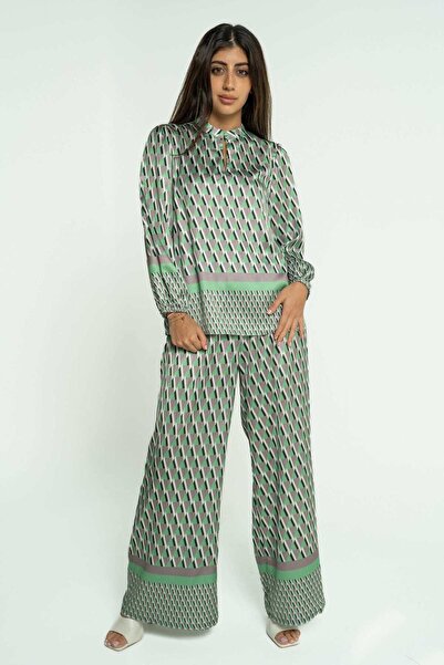 mica Printed Long Sleeve Blouse with V-Neck