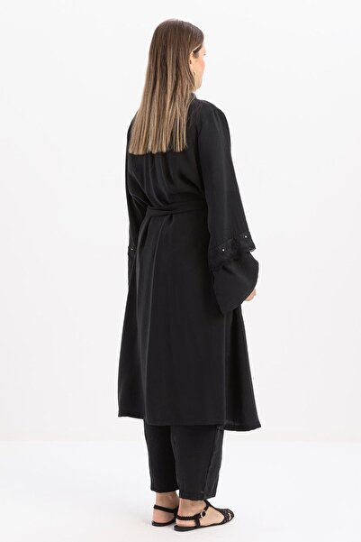 ALLDAY Siyah-Kolu Fisto Detaylı Modal Pantolonlu Takım