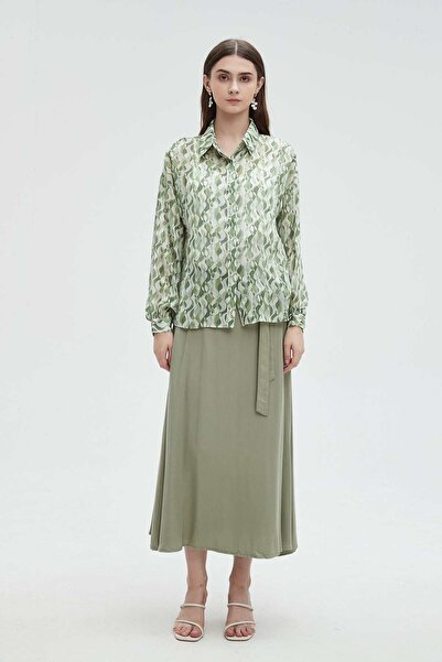 mica Women's Long Sleeve Printed Blouse with Collar