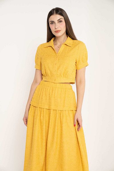 mica Women’s Solid Blouse with Front Buttons and Short Sleeves