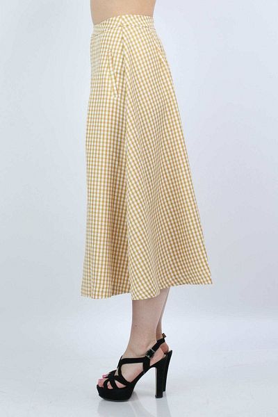 mica High-Waisted Checkered Midi Skirt