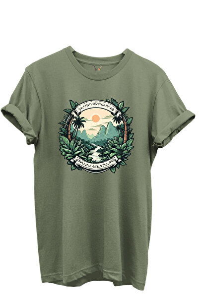 WİDİ تي شيرت للجنسين بتصميم الغابة الاستوائية والجبال والصيد والطبيعة مصنوع م...
