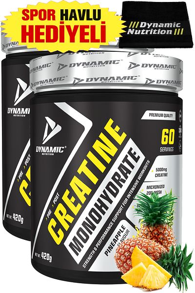 Dynamic Nutrition كرياتين - 840 جم (420 جم × 2 قطعة) - أناناس - 120 حصيلة - ميكرونيز مونوهيدرات - 100% كرياتين مونوهيدرات