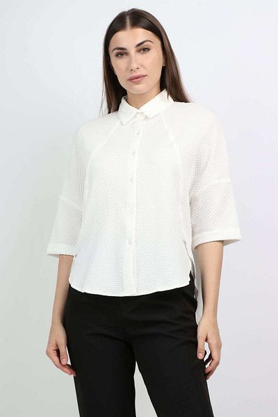 mica Women's Solid Front Button 3/4 Sleeve Blouse