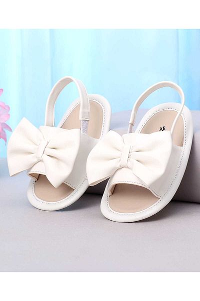 Cute Walk by Babyhug Cute Walk by Babyhug Booties with Back Strap & Bow Applique - White