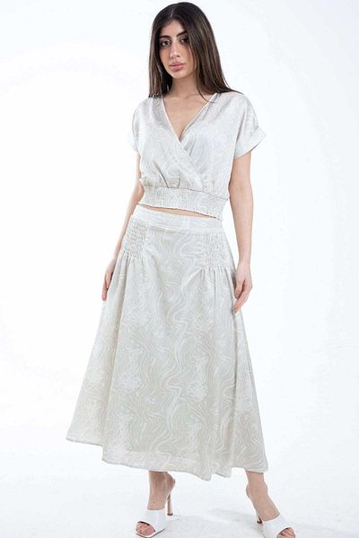 mica Printed Midi Skirt with Elastic Waistband