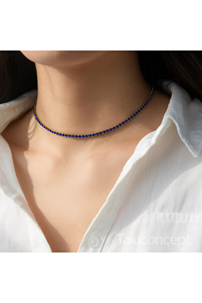 TakıConcept Mavi Renkli Su Yolu Taşlı Choker Kadın Kolye