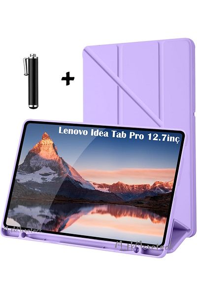 m.tk moveteck Lenovo Idea Tab Pro 12.7 Inch Case Protective Soft Silicone Cover with Pen Compartment Foldable Stand