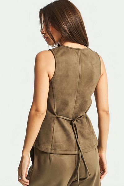 its basic Women's Khaki Color W5-15 Super Stretchy Soft Suede Fabric Button Front Vest