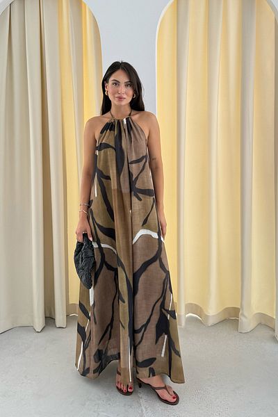 Seda Yalçın Atelier Ethnic Patterned Halter Neck Linen Dress