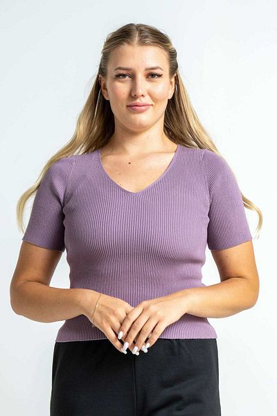 mica Women's Short Sleeve V-Neck Woven Blouse