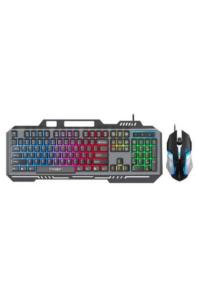 T-WOLF Set tastatură și mouse de gaming TF600, RGB, USB, ergonomic