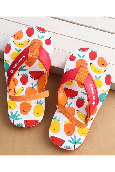 Cute Walk by Babyhug Cute Walk by Babyhug Flip Flops With Backstrap & Fruits Print - Red