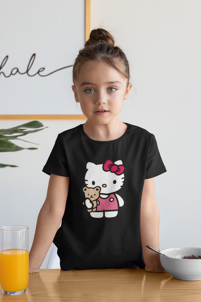 SVART WEAR Tricou pentru copii și adolescenți Hello Kitty, cu gât crew, 100% ...