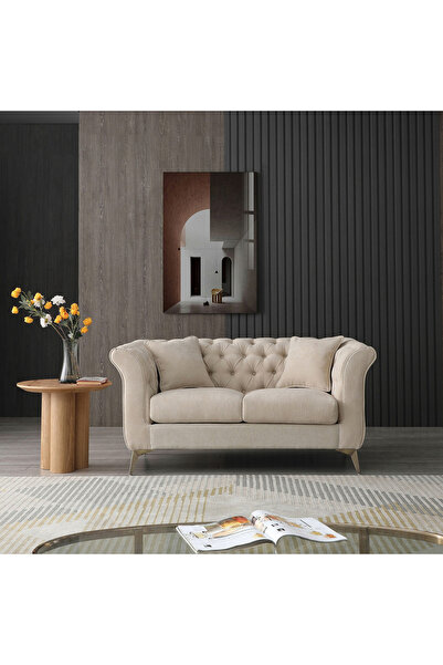 Home Box أريكة أورو القماشية ذات المقعدين مع وسادتين